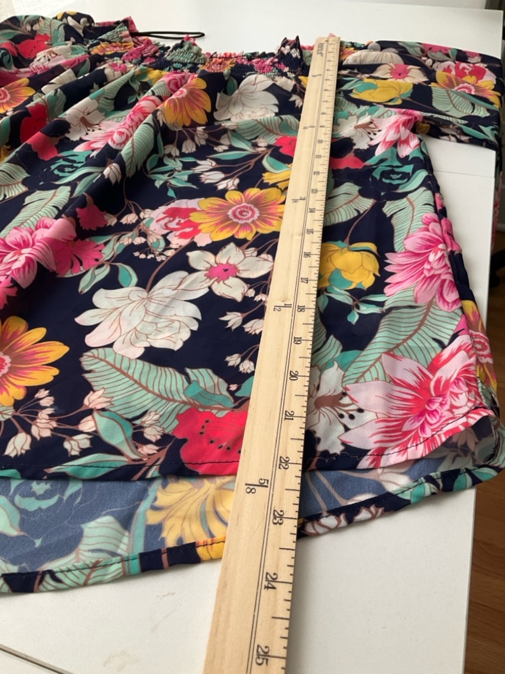 Umgee Medium Navy Floral Off-Shoulder Blouse with Pink, Yellow and Mint Accents - Picture 11 of 11